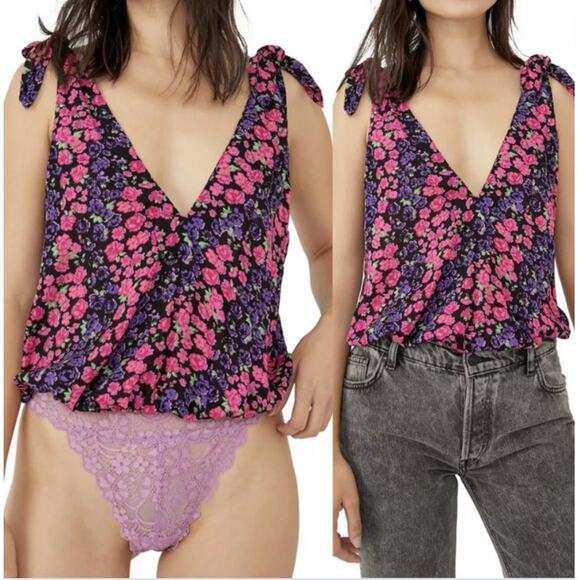 Free People Intimately Womens Fairy Bare It All Lace Floral Tank Bodysuit Size M - Picture 1 of 11